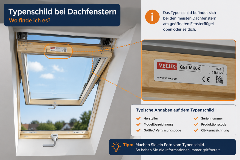 Velux Typenschild finden