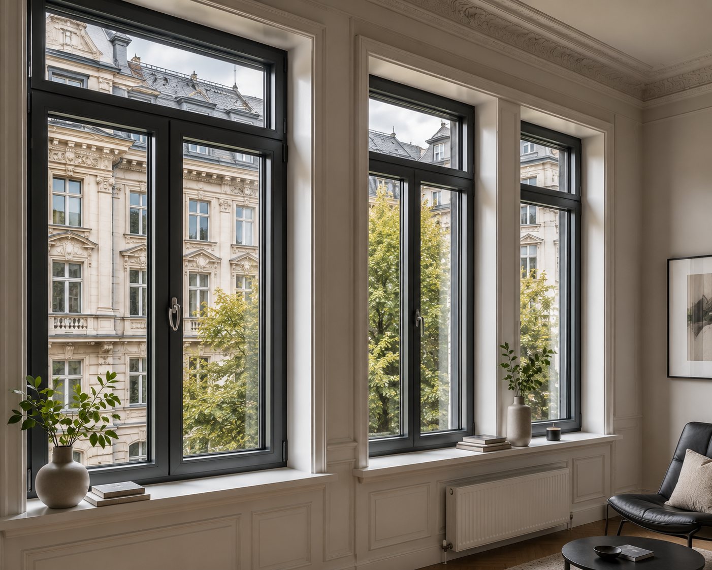 Aluminiumfenster im Altbau von innen
