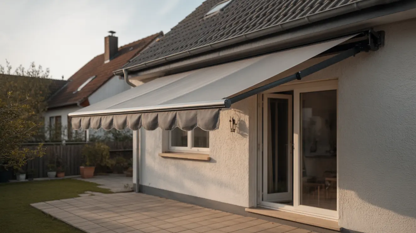 Markisenarten im Vergleich: ausgefahrene Gelenkarmmarkise über einer Terrasse