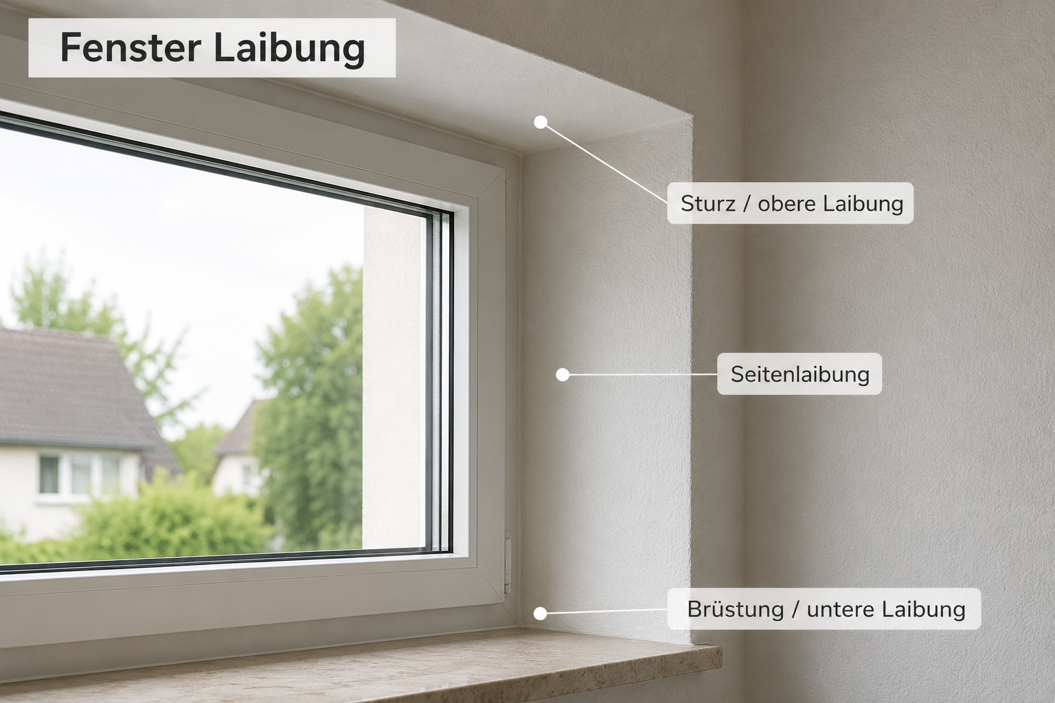 Fenster Laibung mit Seitenlaibung, oberer Laibung und Brüstung erklärt