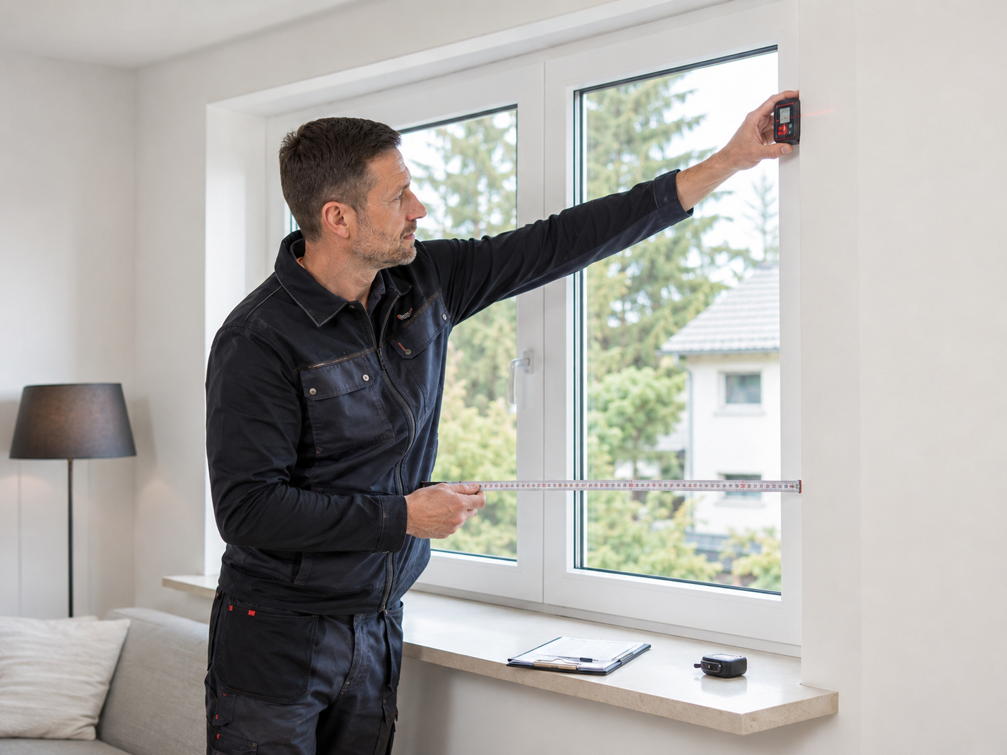 Fenstertausch Förderung – Fensterbauer nimmt vor dem Fenstertausch das genaue Aufmaß