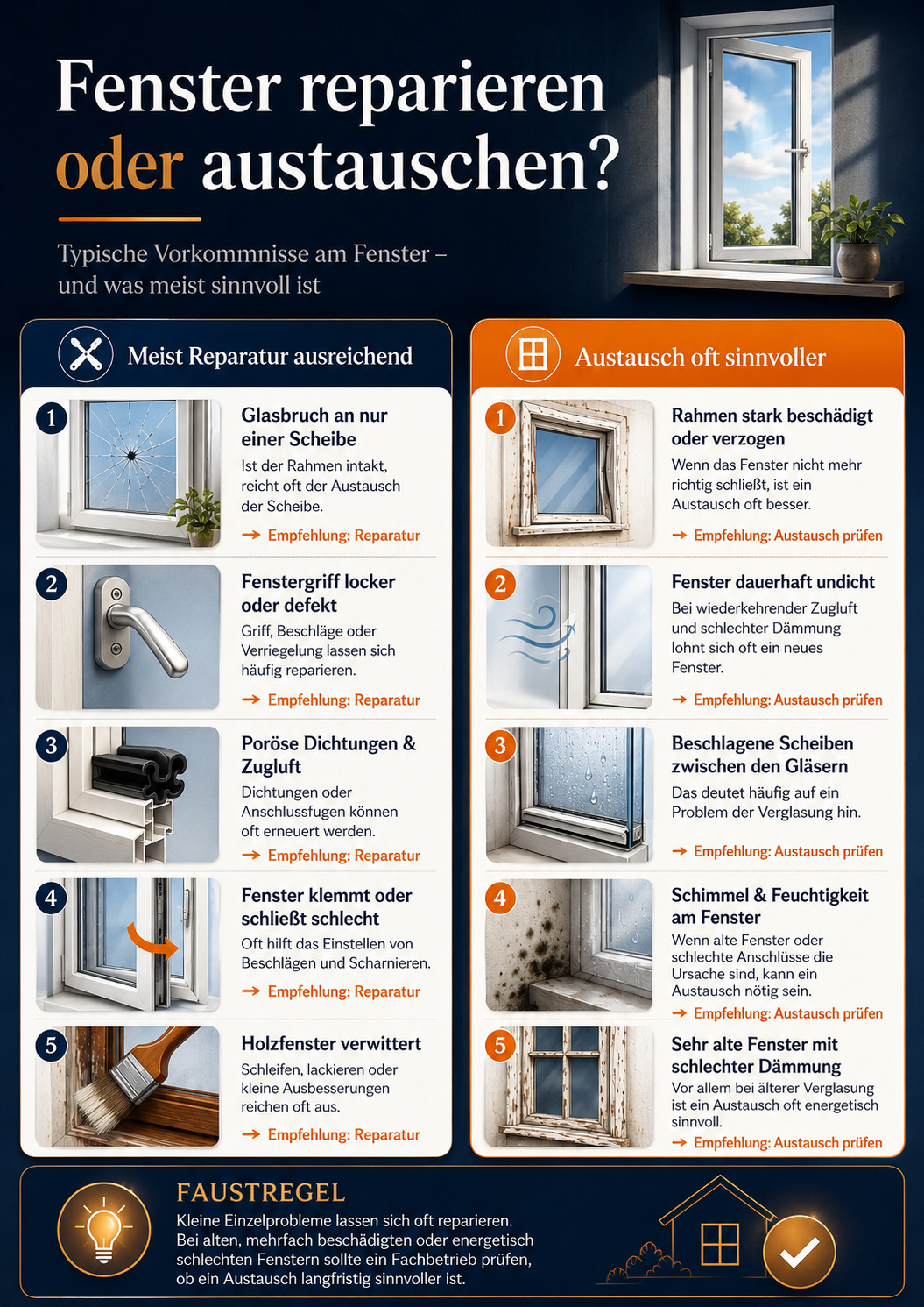 Fenster reparieren oder austauschen Infografik
