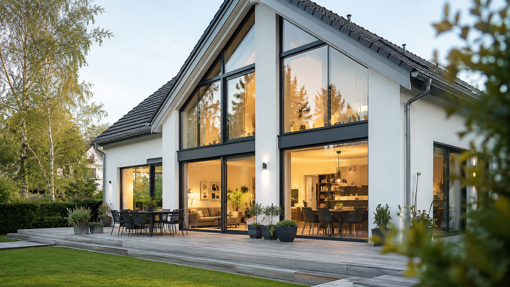 Große moderne Fenster mit schlanken Rahmenprofilen