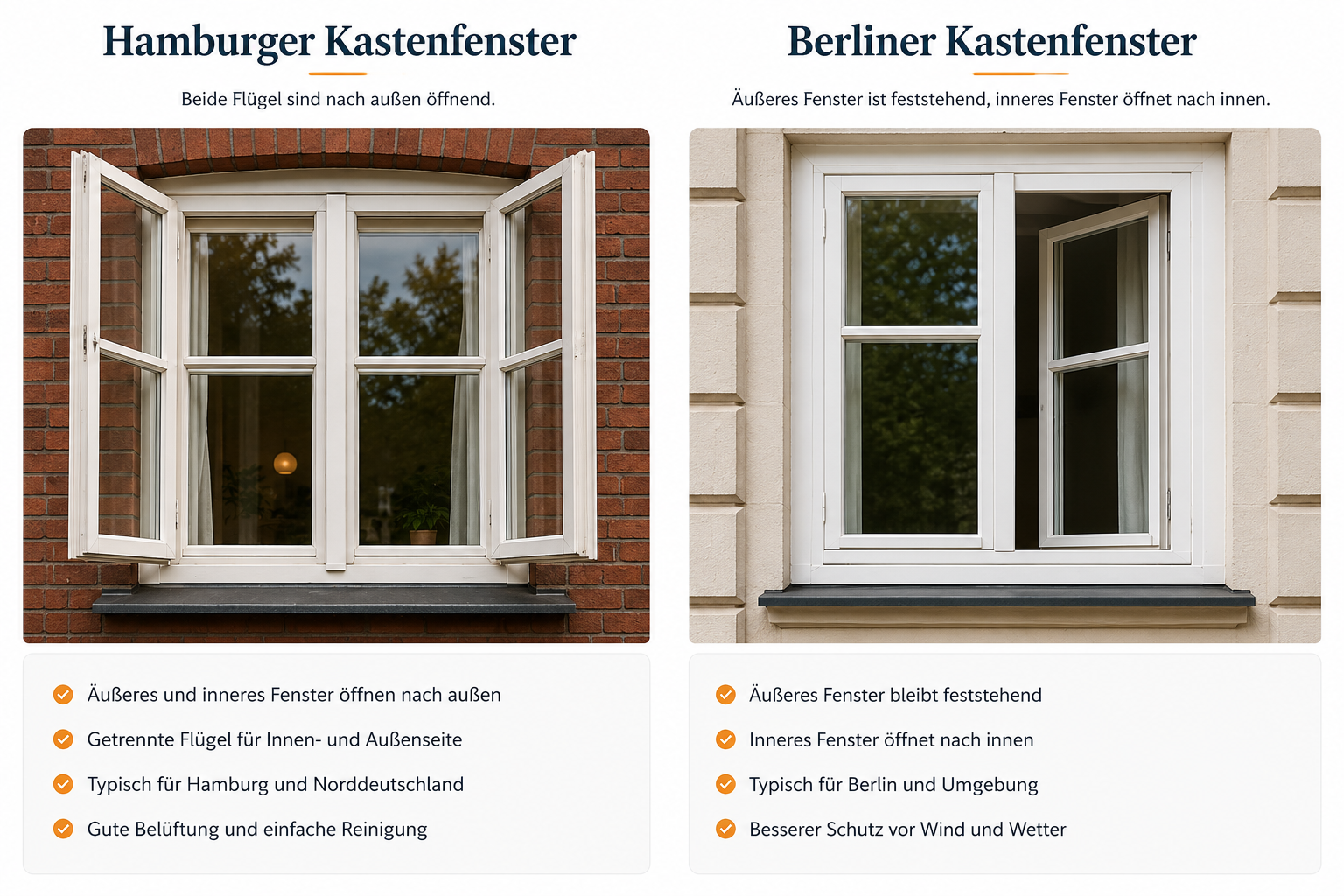 Vergleich von Hamburger Kastenfenster und Berliner Kastenfenster
