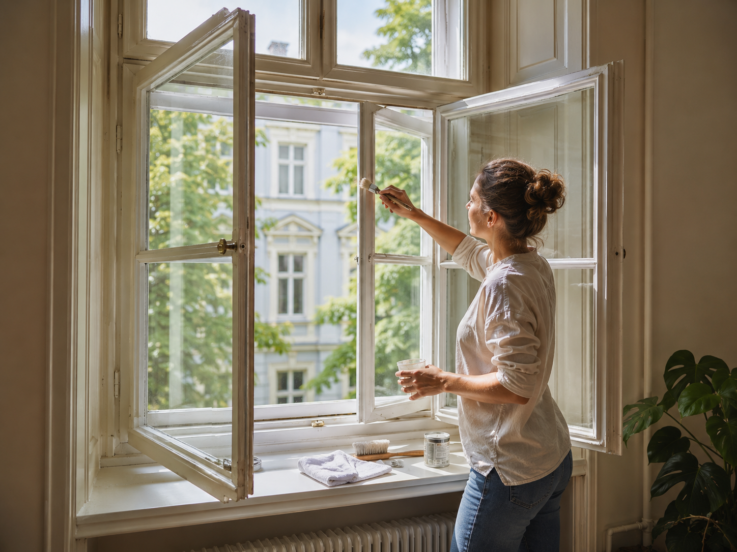 Pflege eines historischen Kastenfensters im Altbau