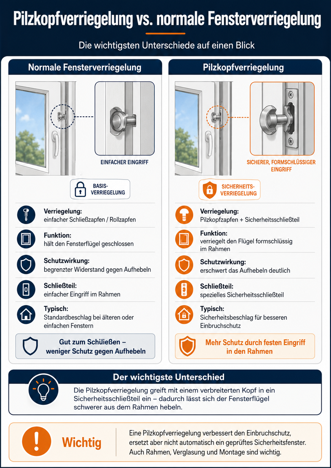 Infografik Pilzkopfverriegelung vs. normale Fensterverriegelung