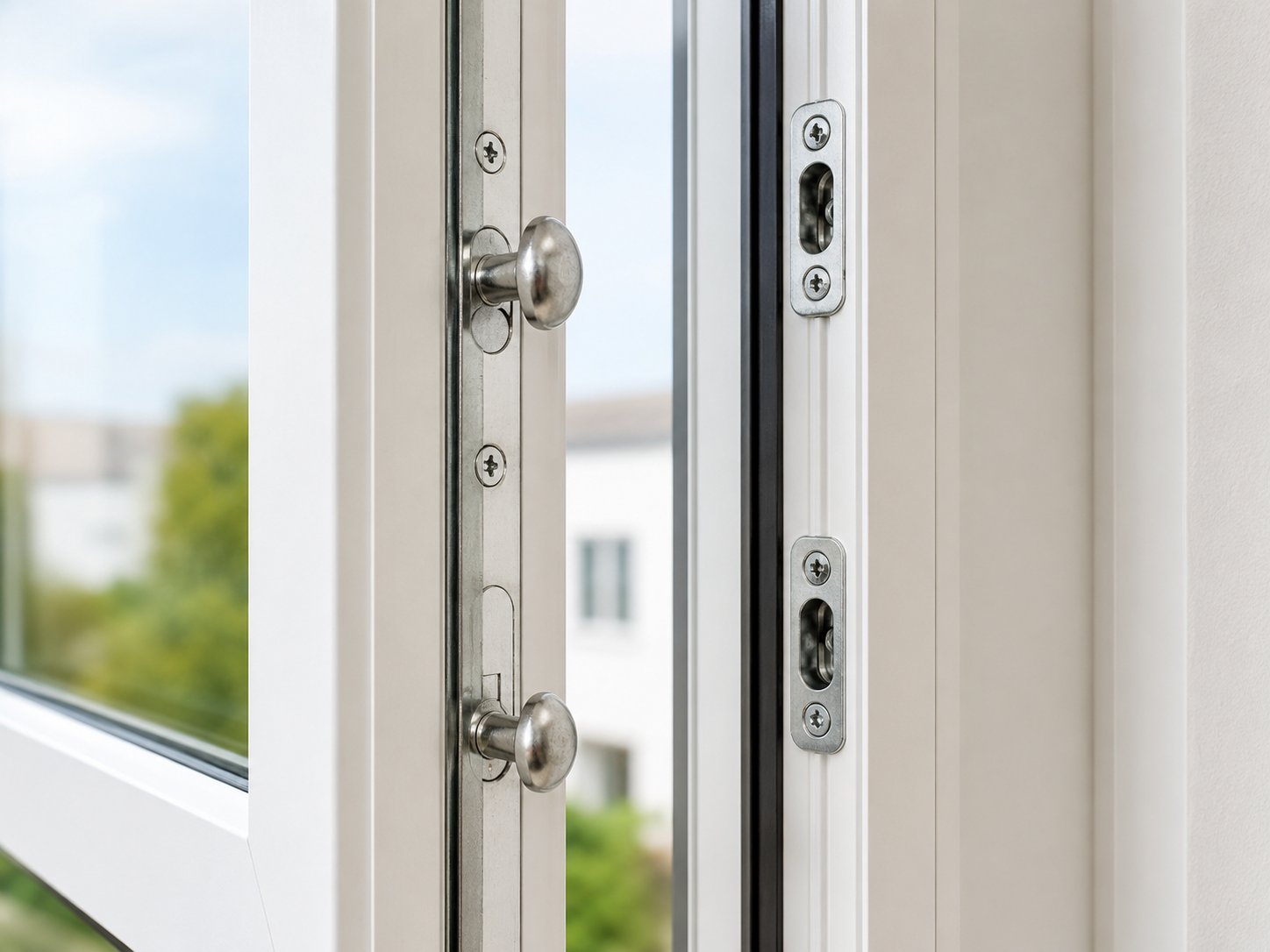 Pilzkopfverriegelung an einem Fenster im Detail