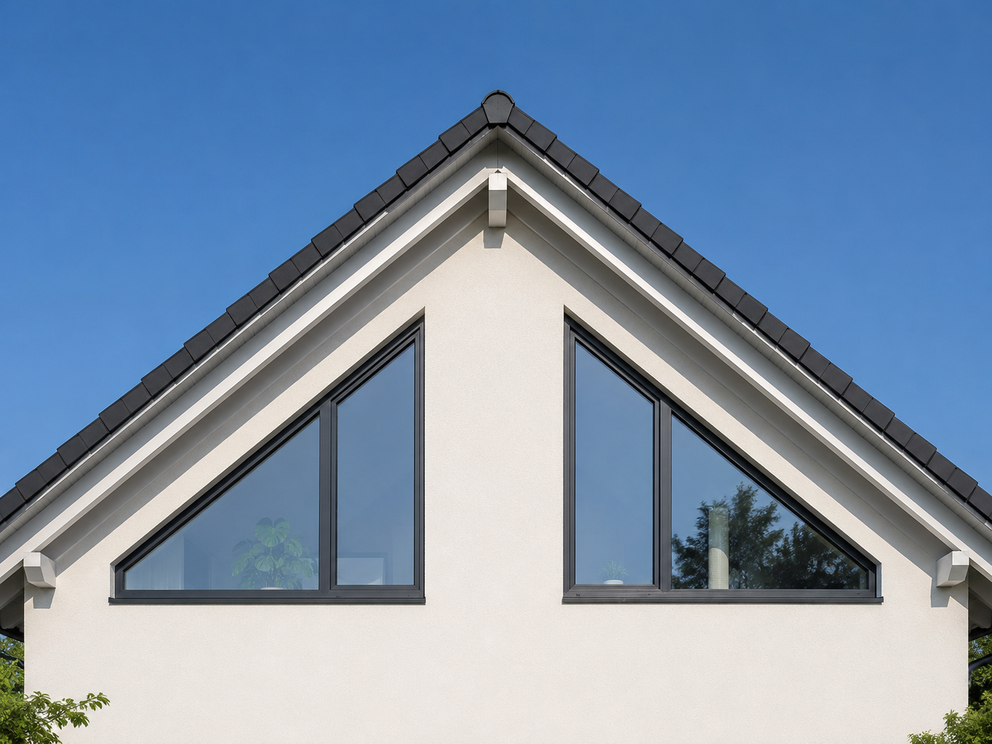 Trapezförmiges Giebelfenster unter einer Dachschräge