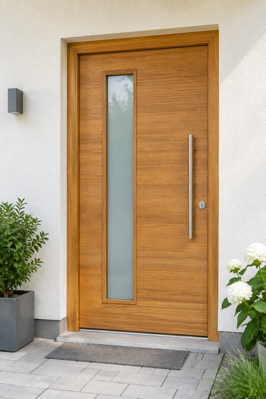 Holz-Haustür mit modernem Glaseinsatz