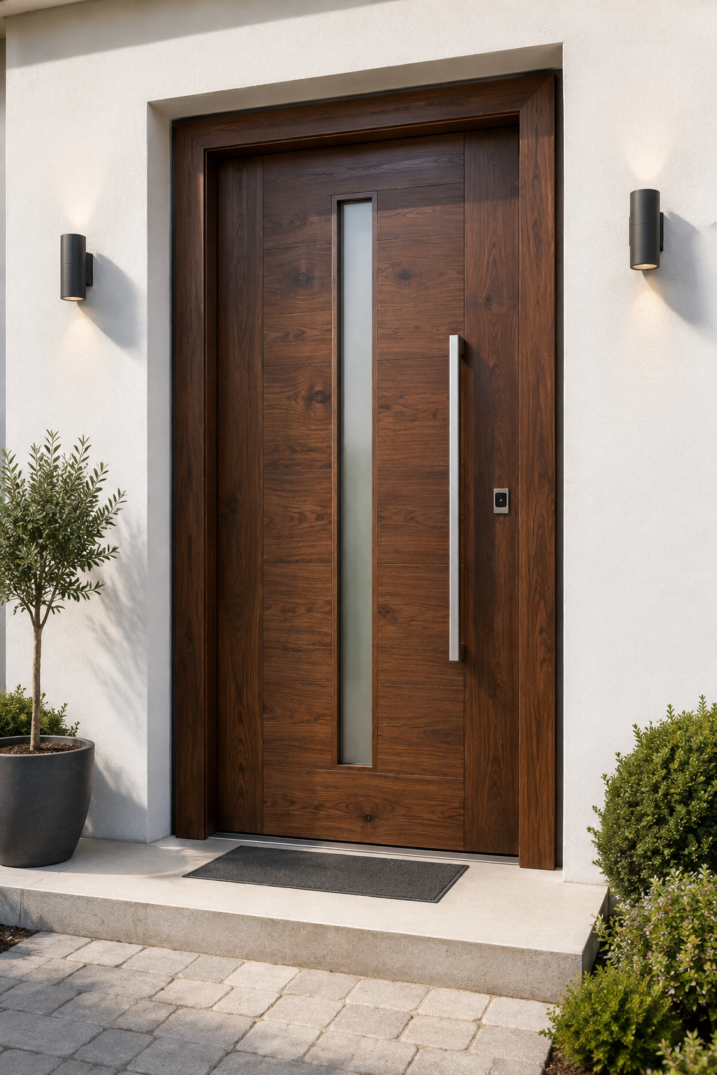 Premium-Holz-Haustür mit Fingerprint und Motorschloss