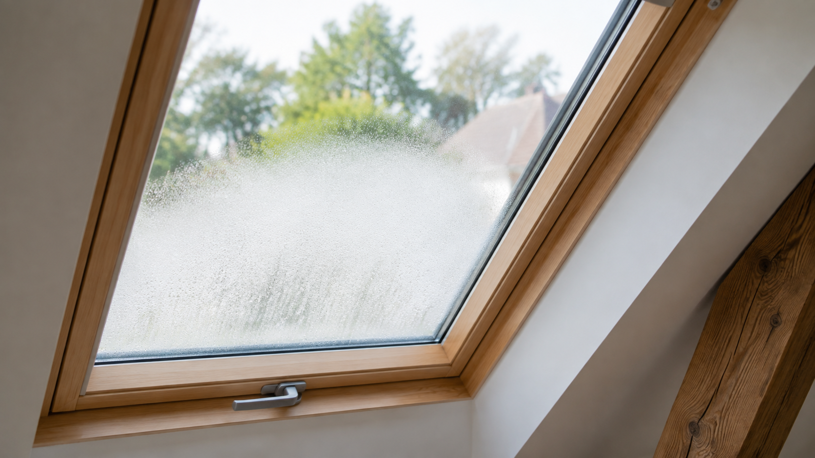 Dachfensterscheibe ist zwischen den Glasscheiben beschlagen