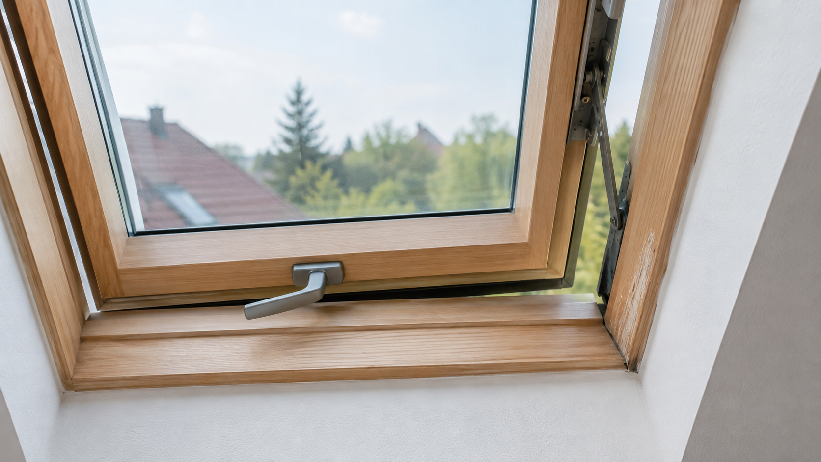 Klemmendes Dachfenster mit schief sitzendem Fensterflügel