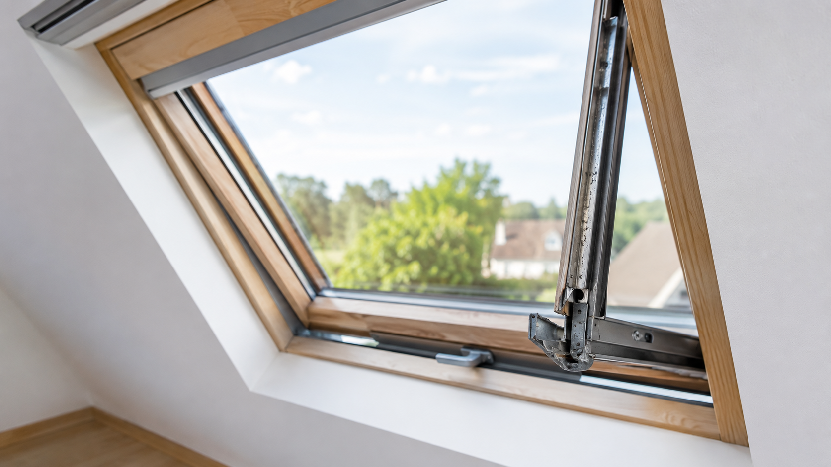 Dachfenster reparieren – beschädigter Beschlag am geöffneten Dachfenster