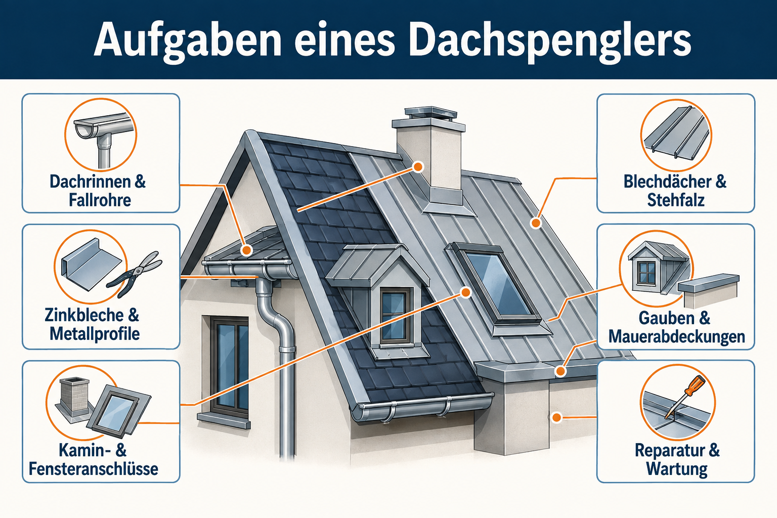 Übersicht typischer Aufgaben eines Dachspenglers am Haus