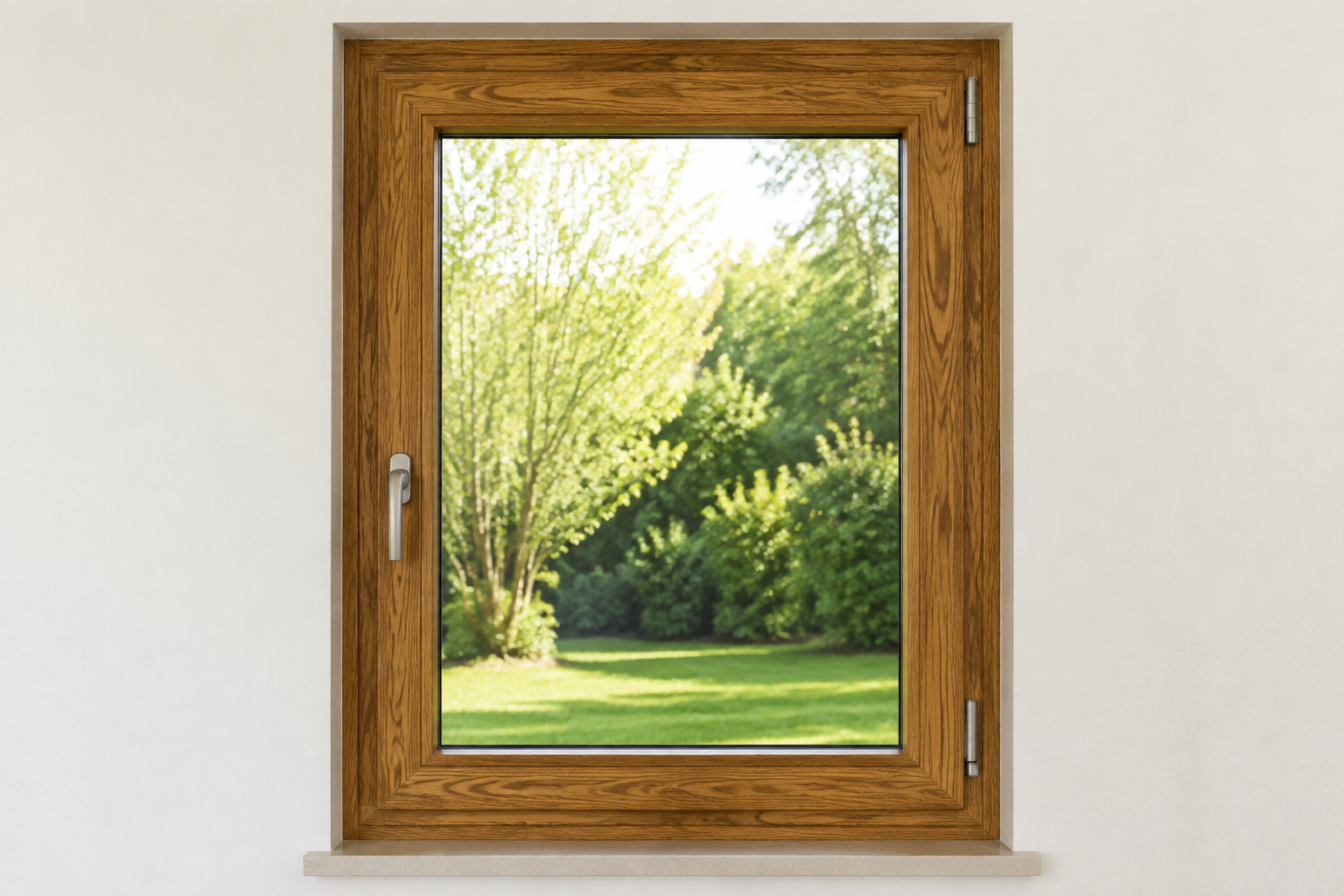 Hochwertiges Holzfenster aus Eiche mit kräftiger Maserung