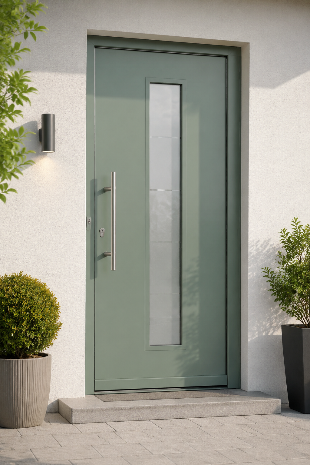 Kunststoff-Haustür mit Glaseinsatz und Sonderfarbe