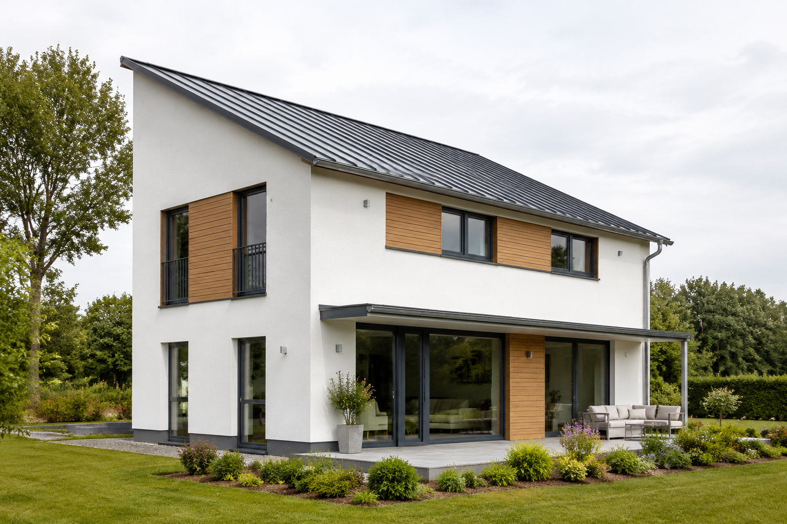 Modernes Haus mit einseitig geneigtem Pultdach