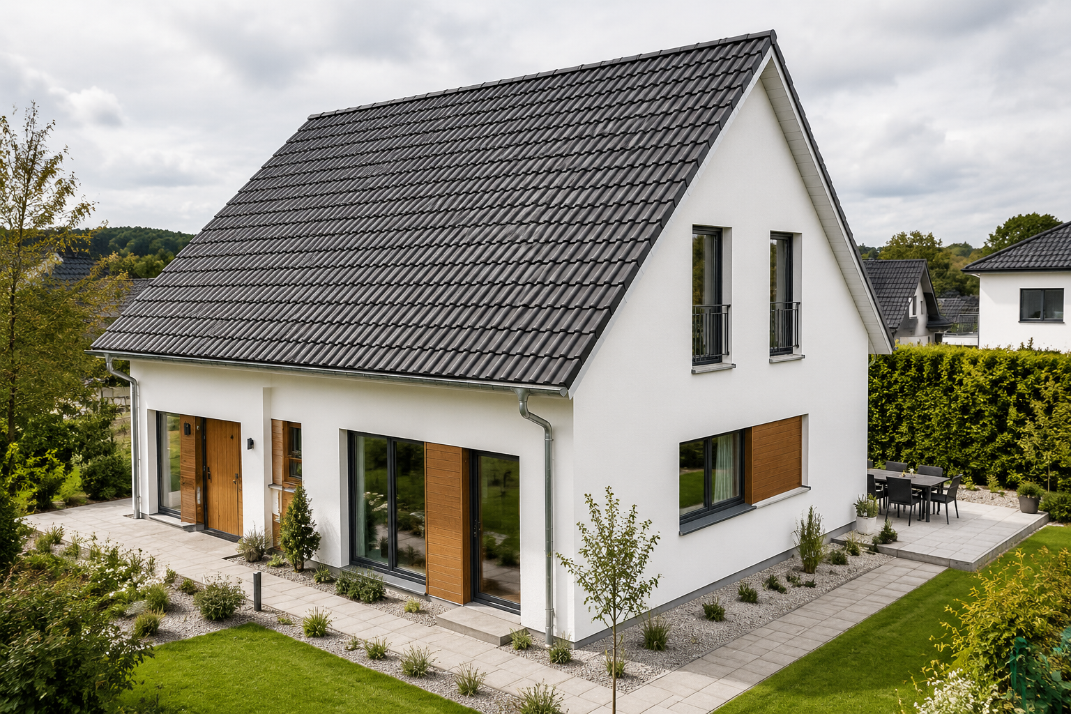 Modernes Einfamilienhaus mit klassischem symmetrischem Satteldach