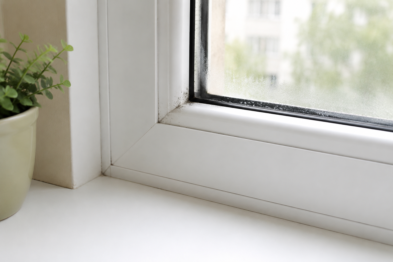 Schimmel am Fensterrahmen eines Wohnungsfensters