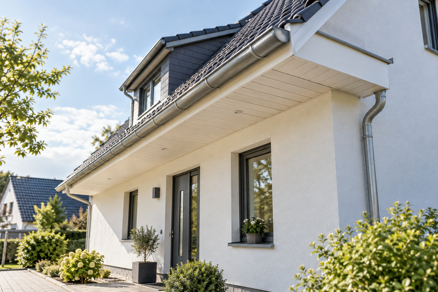 Erneuerter Dachkasten an einem Einfamilienhaus