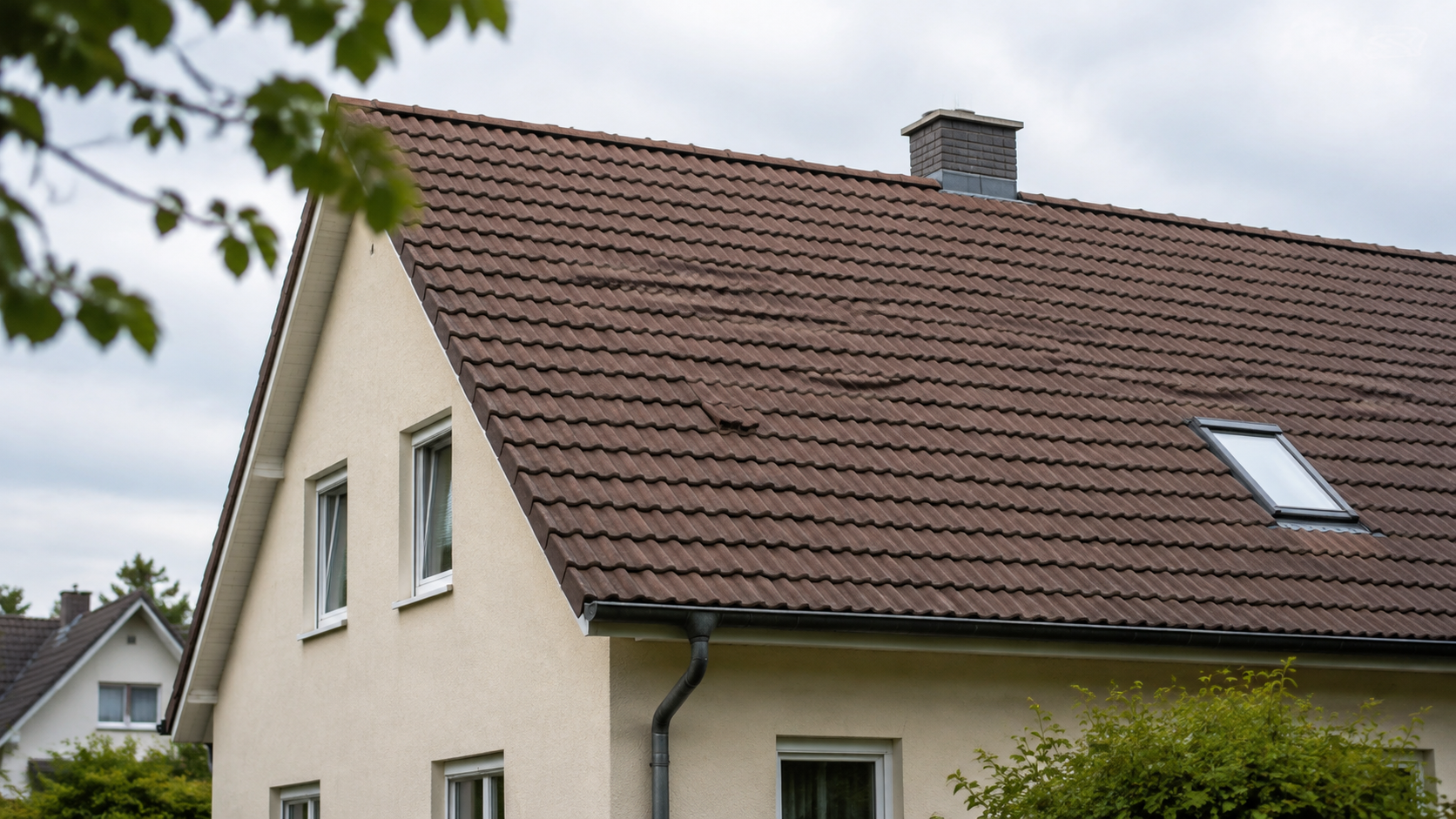 Dachziegel klappern bei starkem Wind auf einem Steildach