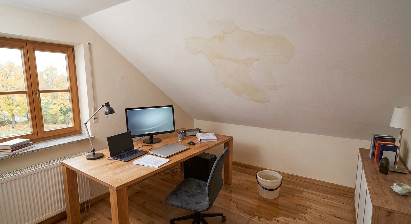 Wasserfleck im Dachgeschoss nach einem verrutschten Dachziegel