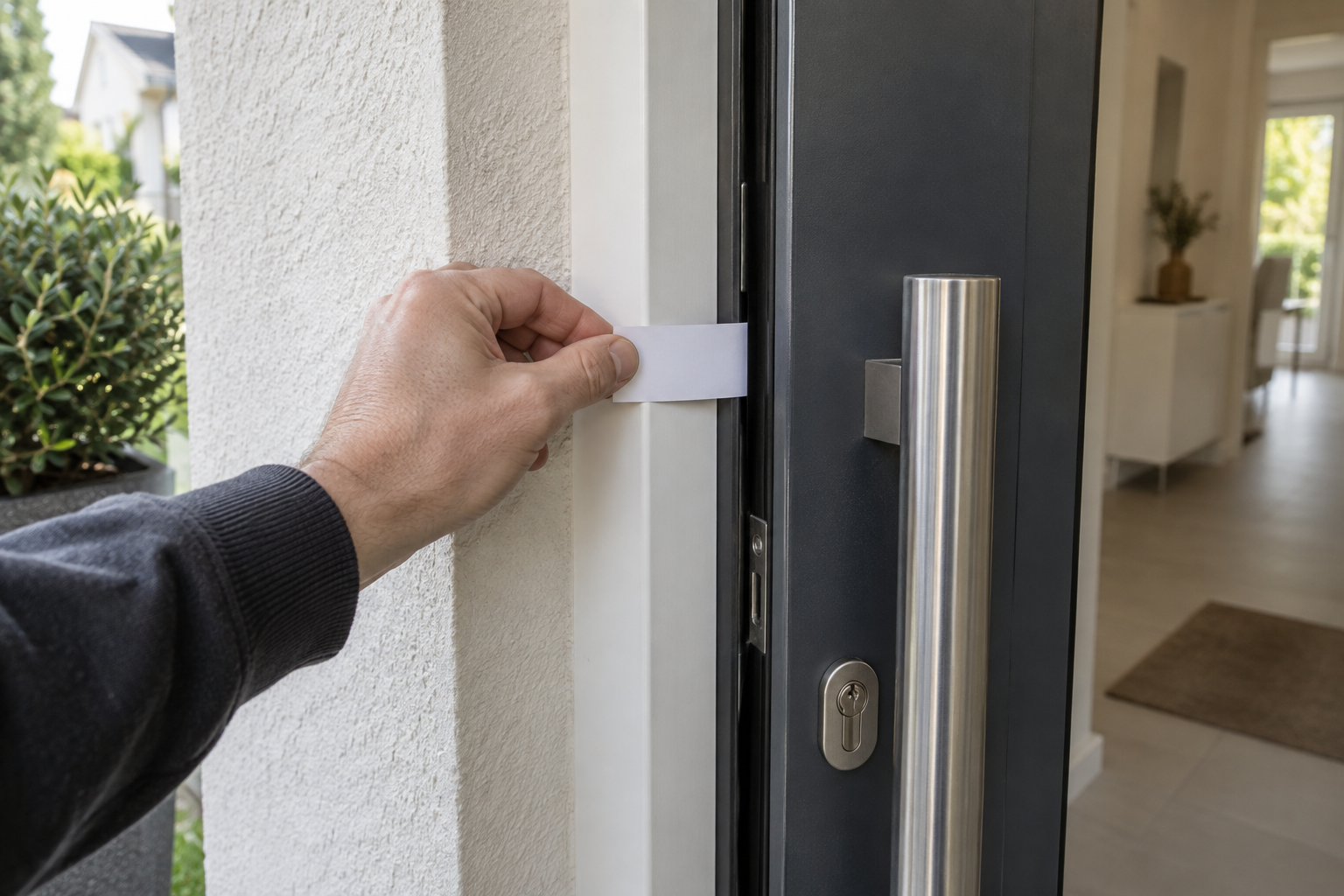Reibstelle an einer klemmenden Haustür wird geprüft
