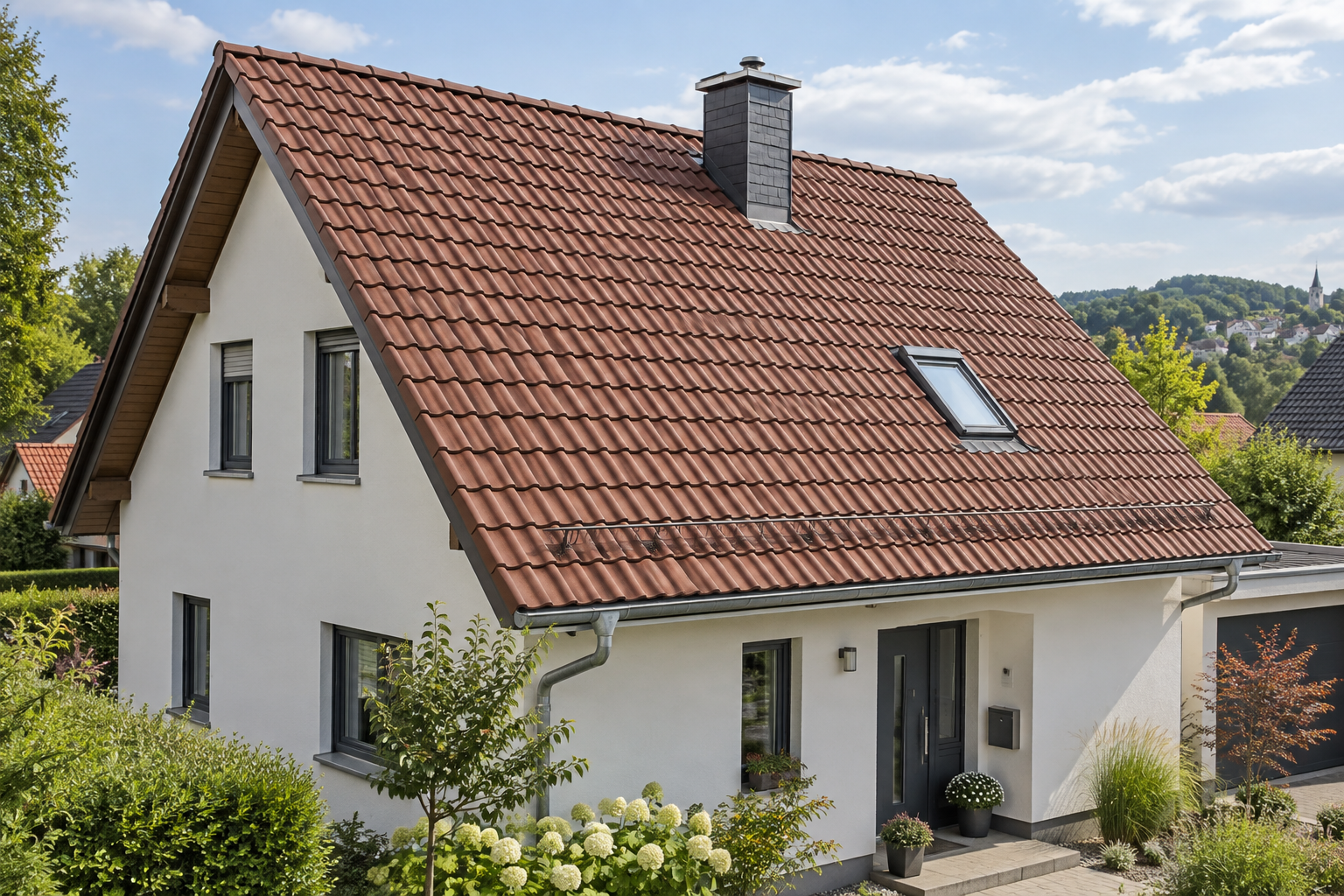 Gereinigtes und beschichtetes Ziegeldach an einem Einfamilienhaus